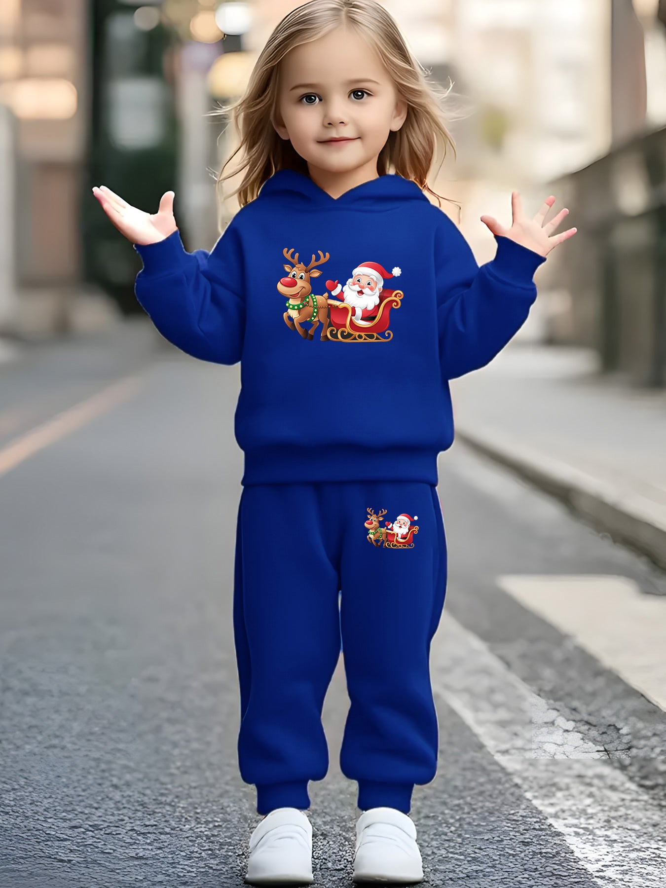 2pcs Girls & Boys Winter Warm Pink Hoodie & Pants Set - Bright Pink Christmas & New Year Outfit with Santa Reindeer Snowman Print, Elastic Waist Matching Sweatsuit for Kids 6-12 Years (Height 120-160cm), Boys & Girls Clothing