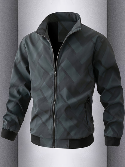 Men'S Lightweight Softshell Jacket - Olive Green/Black/Gray/ - Stand Collar Windproof Coat with Zippered Pockets - Non-Stretch Fabric for Hiking, Gym, Casual Outdoors - Spring/Fall Athletic Outerwear - Easy-Care Sportswear, H