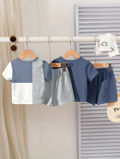 Boys' Summer Casual Sportswear Set with Color Block & Letters