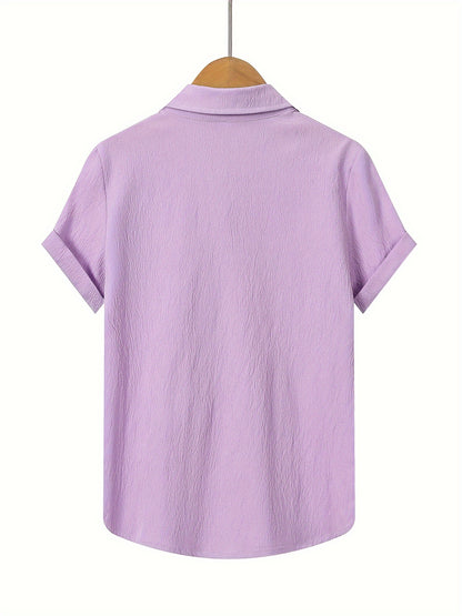 Boys' Casual Short Sleeve Solid Color Shirt with Stretch Fabric