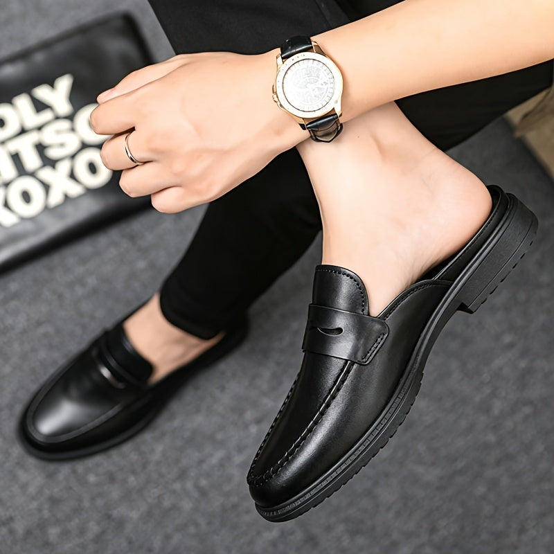 Men's Casual British-Style PU Slip-On Slippers with Round Toe