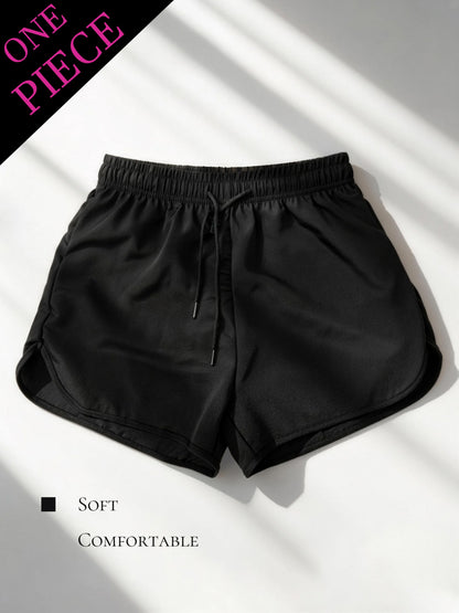 Women's Summer Black Bermuda Shorts with Elastic Drawstring Waist