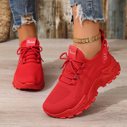 Women's Lightweight Lace-Up Fly-Woven Sneakers for Outdoor Running