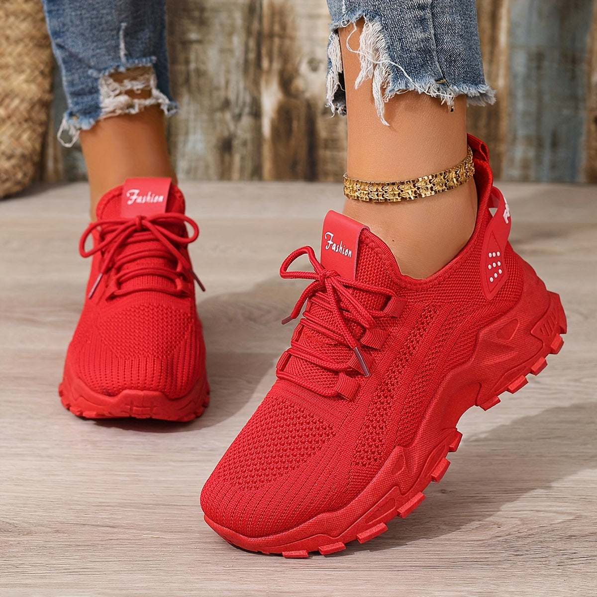 Women's Lightweight Lace-Up Fly-Woven Sneakers for Outdoor Running