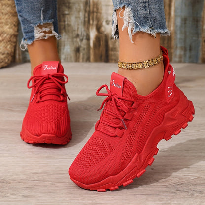 Women's Lightweight Lace-Up Fly-Woven Sneakers for Outdoor Running