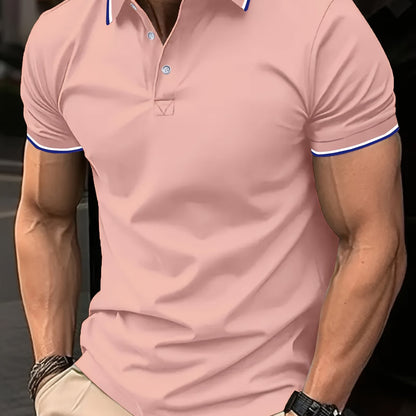 Men'S Comfortable POLO Shirt | Classic Button-Up Lapel Collar, Casual Style, Short Sleeve, Solid Color - ayq