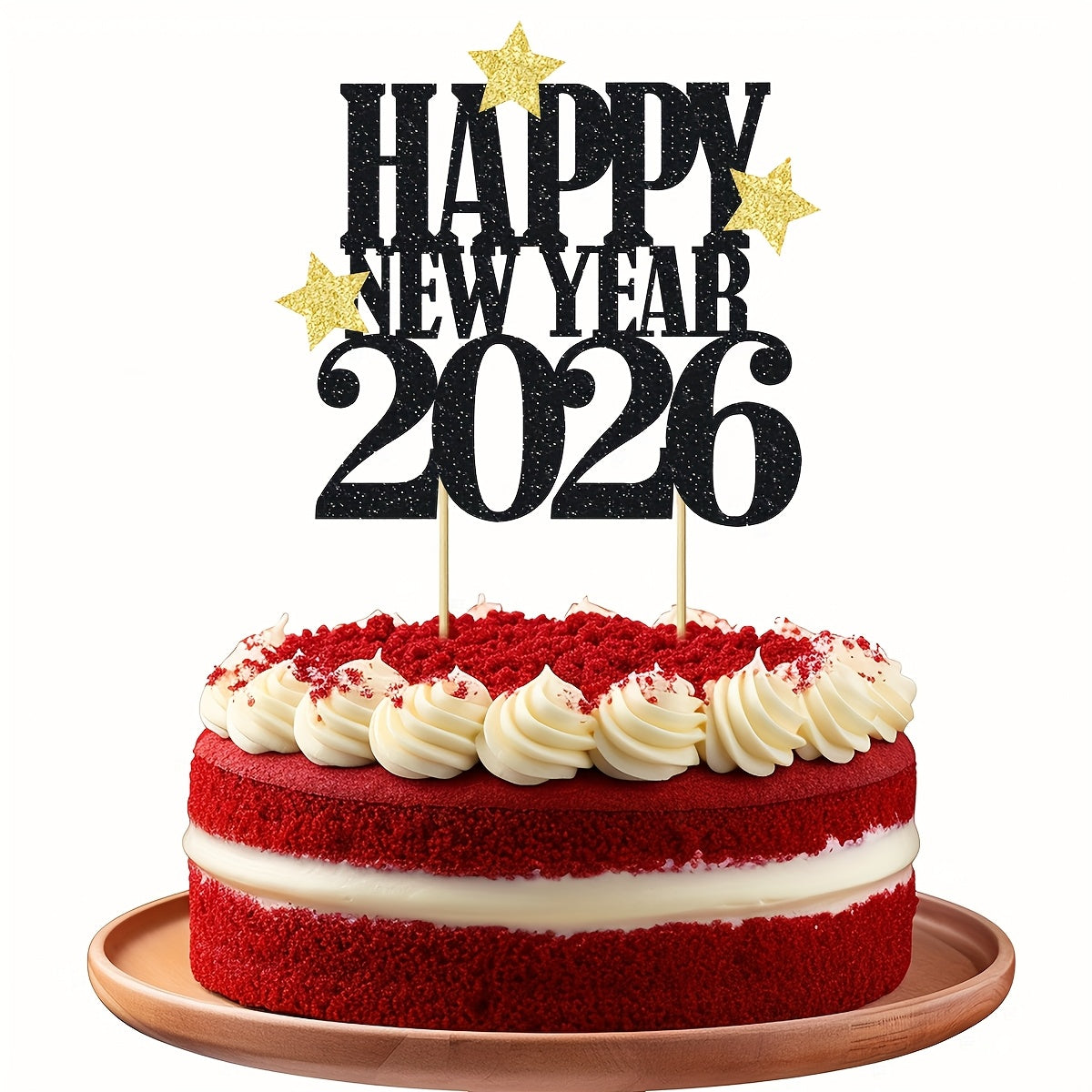1pc Hello 2026 Numbered Cake Topper - Large White & Golden 2026 Centerpiece for New Year's Eve, & Shower Party Decorations - Number Decor with Black Outline - Easy-to-Use Single-Year Countdown Sign for Christmas,Newyear,Valen