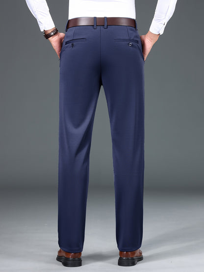Men's Straight Leg Solid Color Pants, Men's Classic Design Pants, Versatile For Business And Casual Wear