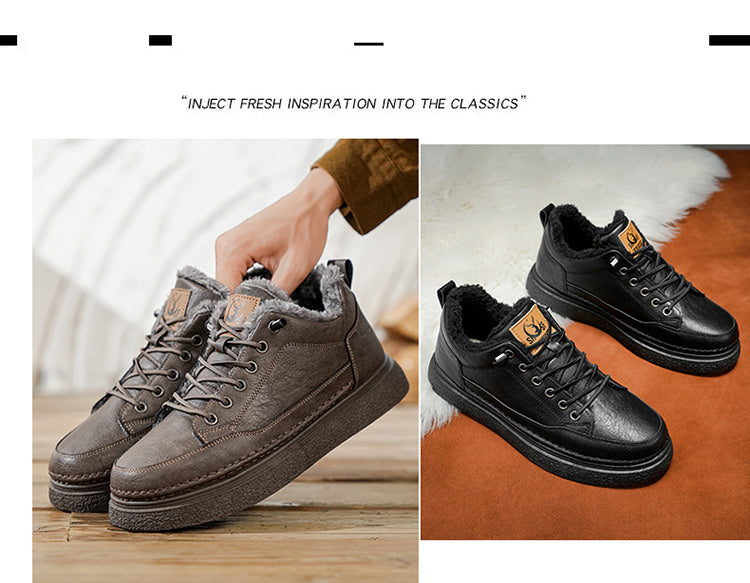 Men'S Winter Hiking Shoes - Cold Weather Traction Outdoors, Lace-Up Ankle Support, Cushioned EVA Insole - Synthetic Faux Upper - All-Terrain Traction for Snow, Ice, Mud - Low-Top Design - Black/Brown - Ideal for Hiking, Urban