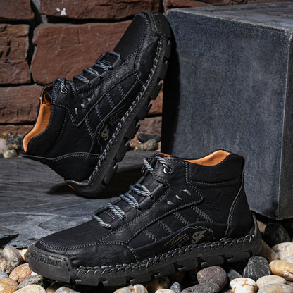Men's Casual Handmade Short Boots with Lace-Up Design