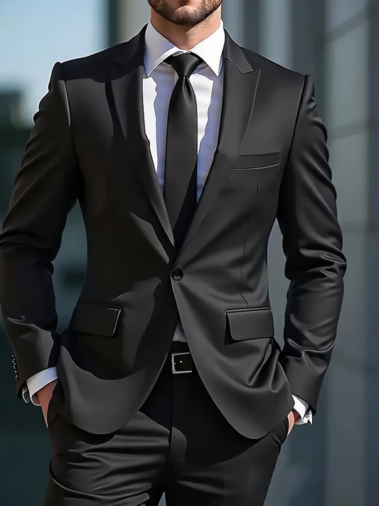Men's 2-Piece Polyester Suit with Lapel Collar for Spring/Fall - ayq