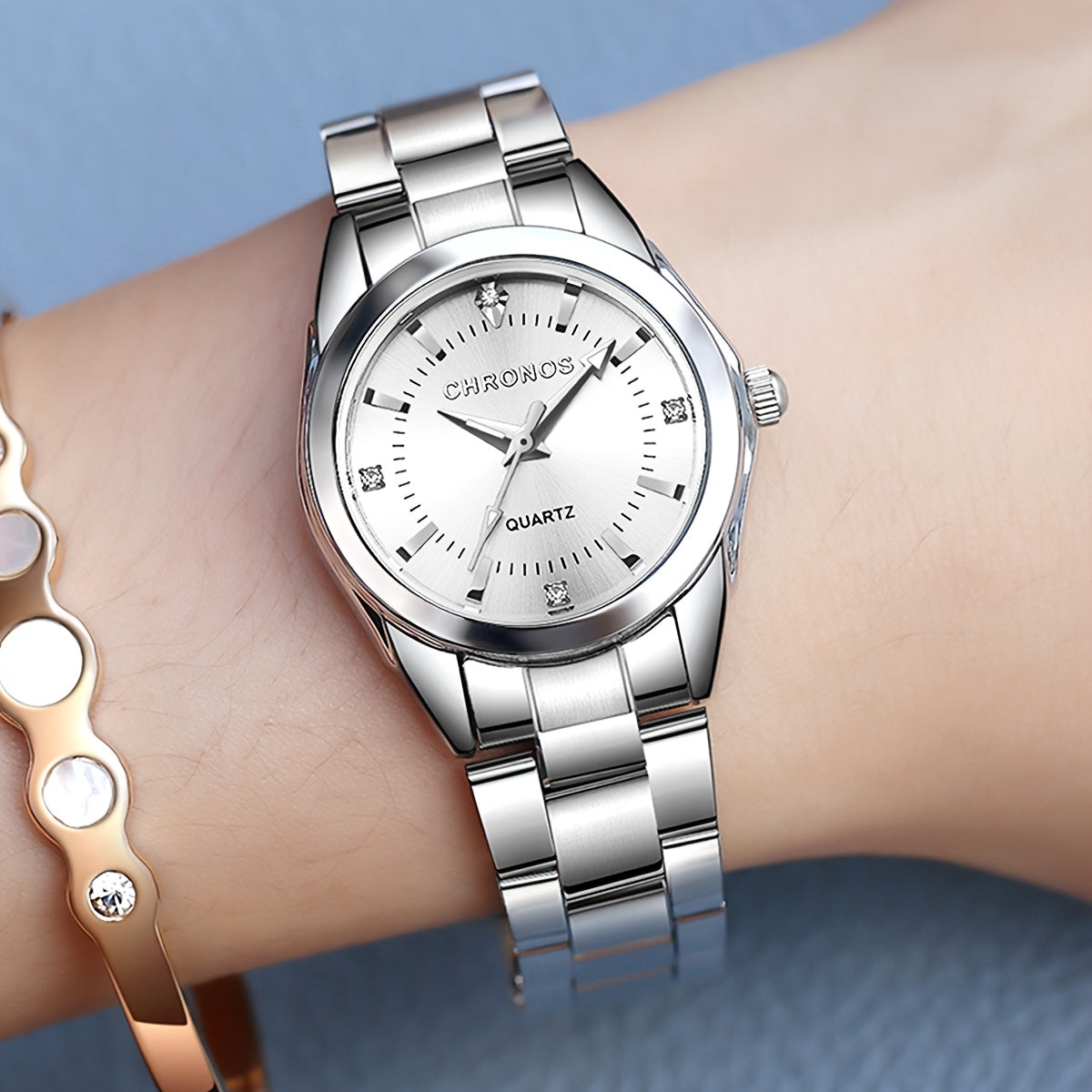 CHRONOS Women'S Fashionable Casual Quartz Watch Features a Stainless Steel Strap, Perfect for Business Elegance And Sophistication. This Exquisite And Compact Outdoor Sports Watch Is Ideal for Daily Wear And Outings, Making I
