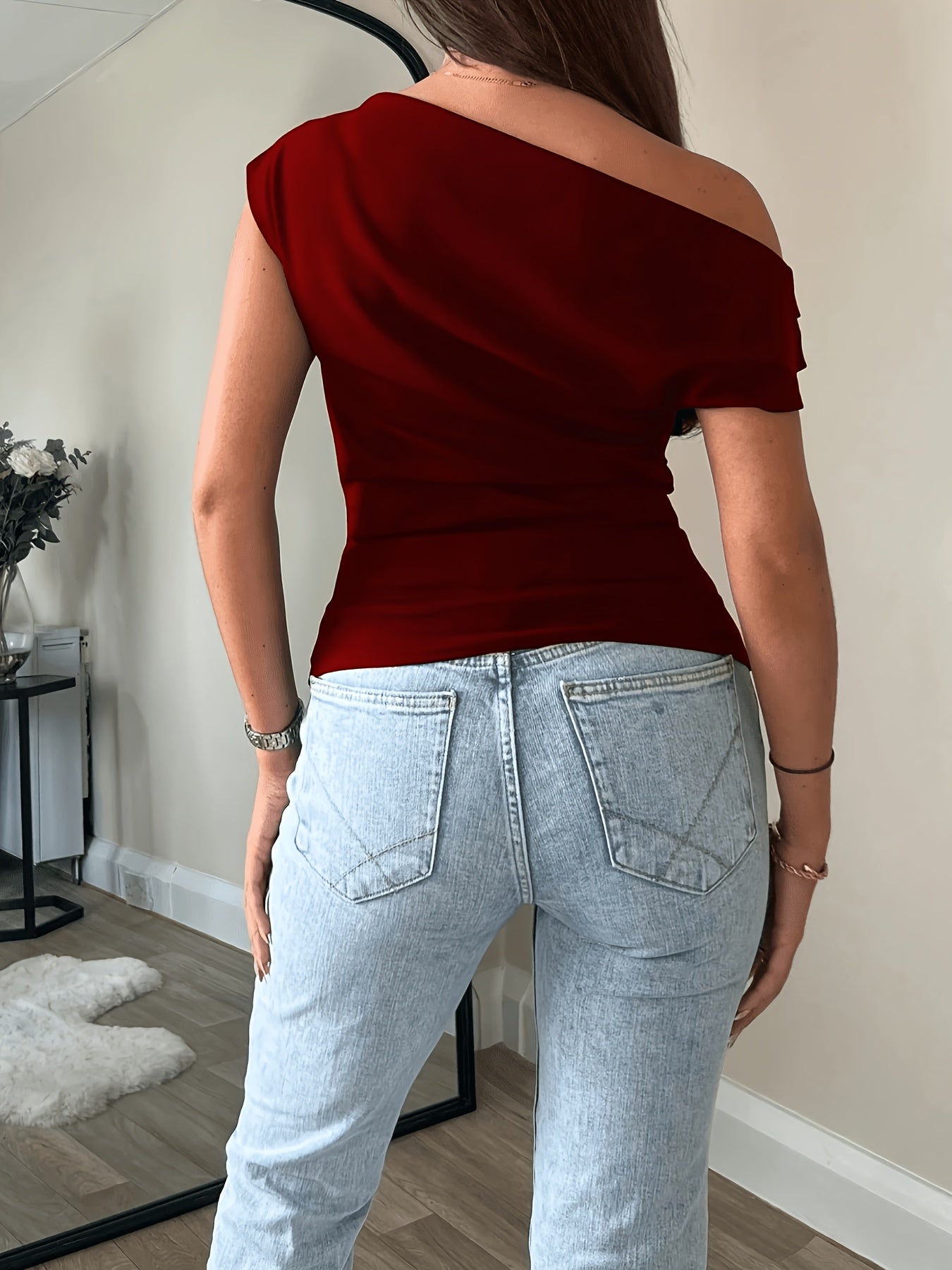 Slim Fit Off-Shoulder Casual Polyester Top for Women