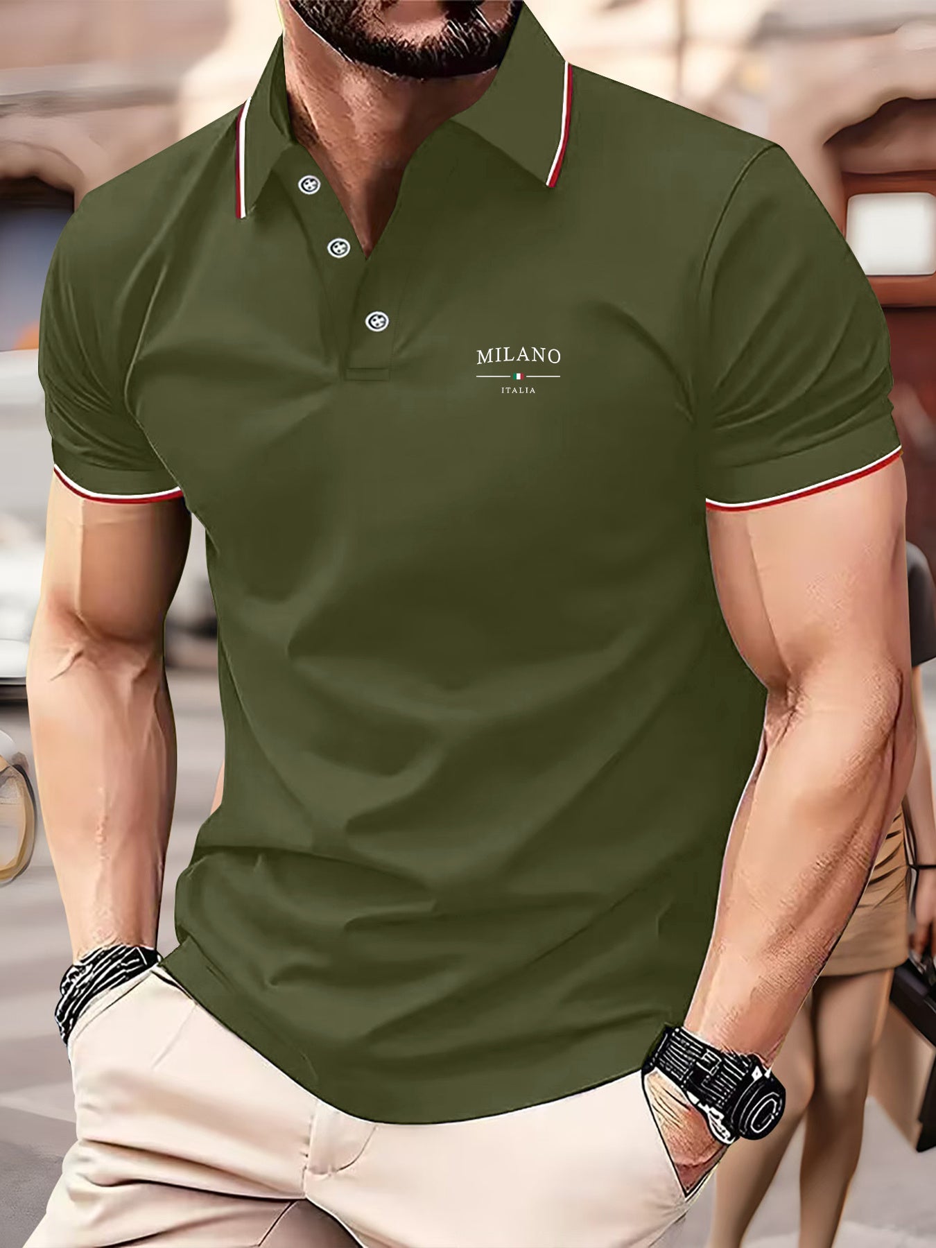 Men'S Stylish Polo Shirt with Milan Print, Perfect for Summer Sports And Casual Outings - ayq