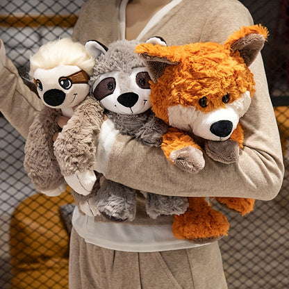 TINICOOCAT 25cm/9.84inch Kawaii Stuffed Animal Toys - Soft Plush Raccoon, Sloth, Red Panda & Fox Dolls with Cute Expressions, Jungle Animal Design, Light Brown/Deep Gray/Orange, Perfect Birthday Christmas Gift for Youngsters,