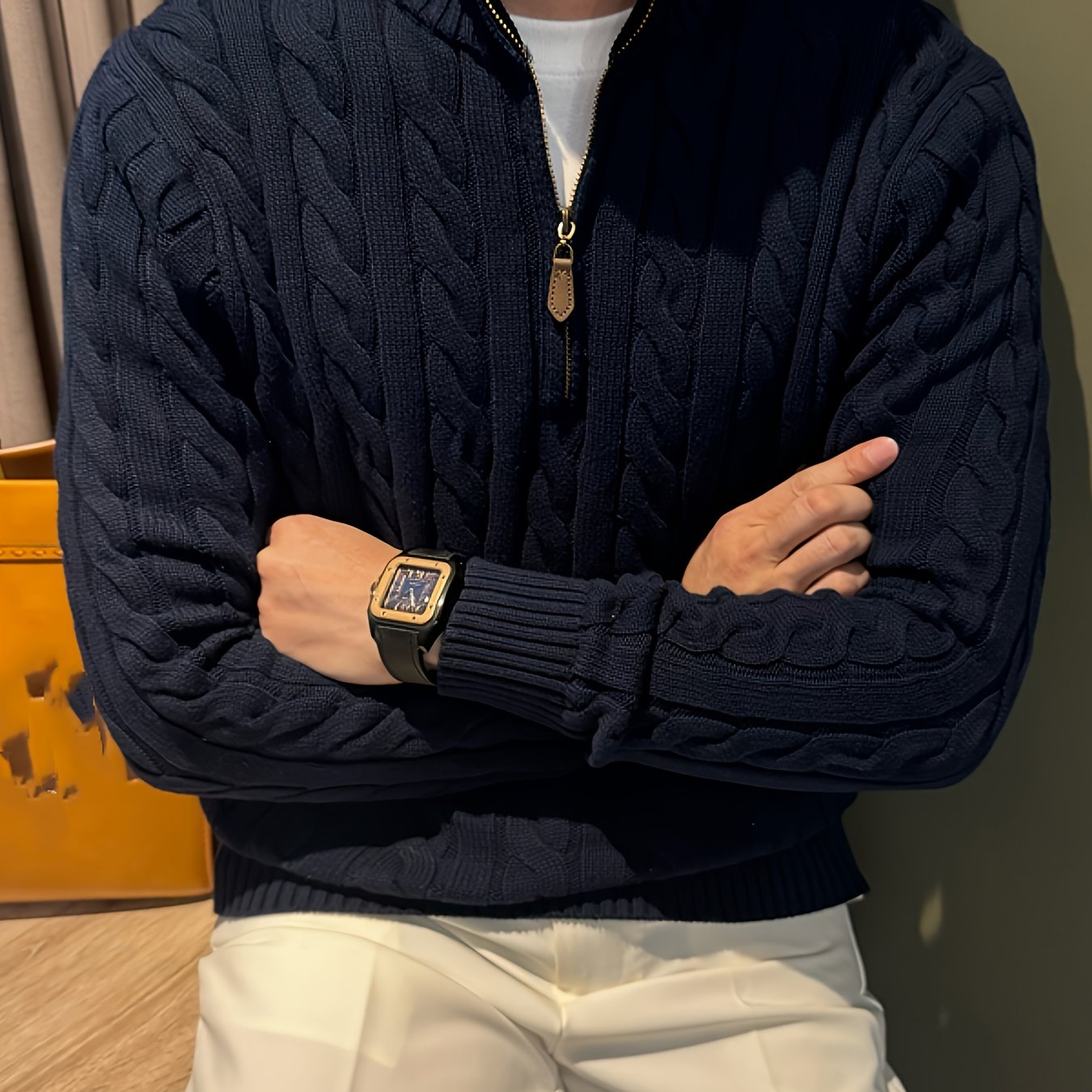 Men'S Casual Knit Sweater with a Half-Zip And Stand Collar, Perfect for a Relaxed Autumn And Winter Style