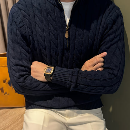 Men'S Casual Knit Sweater with a Half-Zip And Stand Collar, Perfect for a Relaxed Autumn And Winter Style