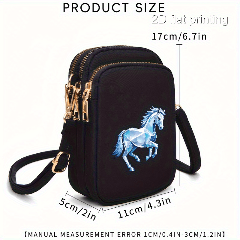 1pc Women's Horse Pattern Crossbody Bag - Compact Zipper Closure Polyester Phone Purse with Adjustable Strap, Pink/Navy/Black for Everyday Essentials & Makeup, Mini Purse