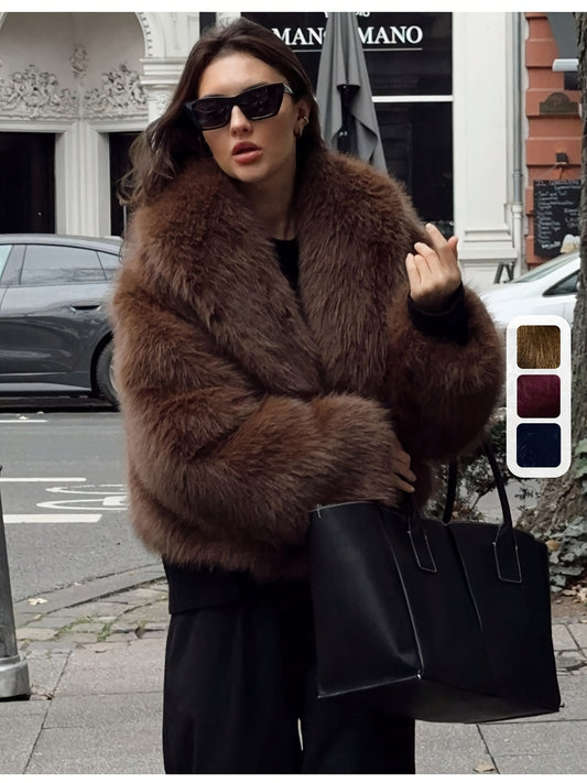 Women'S Thick Fox-like Fur Coat - Elegant Winter Jacket with Button Front Closure, Non-Stretchy Luxury Outerwear for Cold Weather, Chic Coat for Everyday & Formal Events (INDEFEIR), Winter Jacket, Formal Event Attire, Plush T