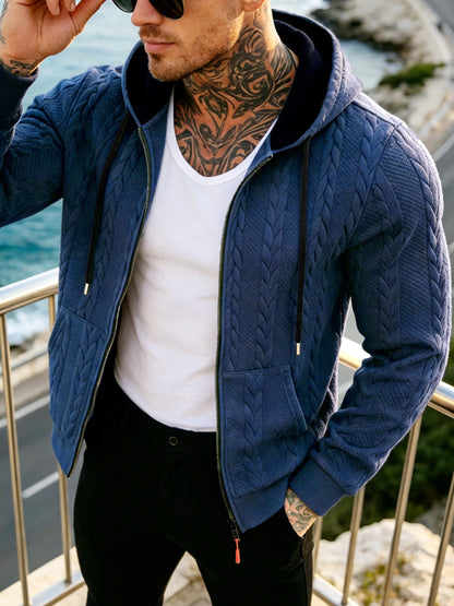Men's Cable Knit Hooded Jacket Casual Fall Winter Outerwear
