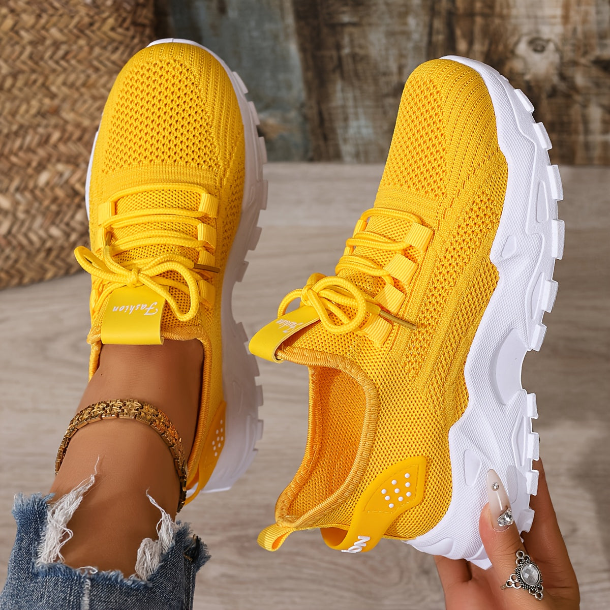 Women's Casual Lace-Up Sneakers - Lightweight All-Season Fabric Shoes
