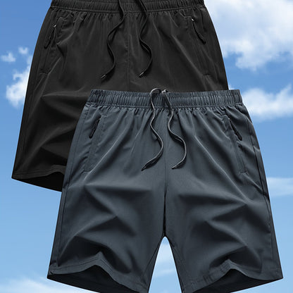 Men'S Summer Shorts in a Set of Two, Loose-Fitting, Breathable, Solid Color, Quick-Drying, Lightweight And Trendy.