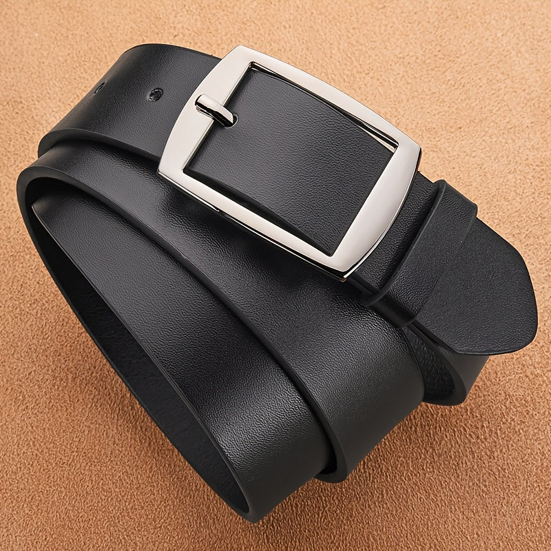 CKIRUV Men'S Elegant Faux Leather Belt with Alloy Buckle, Fashionable Business Casual Accessory, Ideal Valentine's/Mardi Gras/Campus Gift, Black