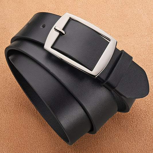 CKIRUV Men'S Elegant Faux Leather Belt with Alloy Buckle, Fashionable Business Casual Accessory, Ideal Valentine's/Mardi Gras/Campus Gift, Black
