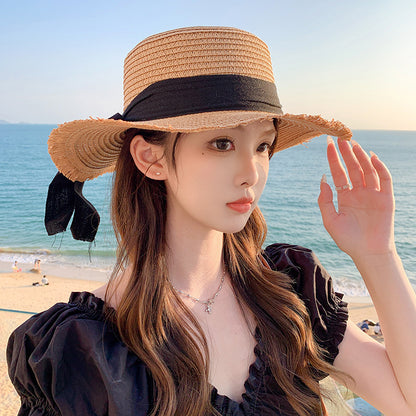 Women's Linen Wide Brim Butterfly Beach Sun Hat for Summer