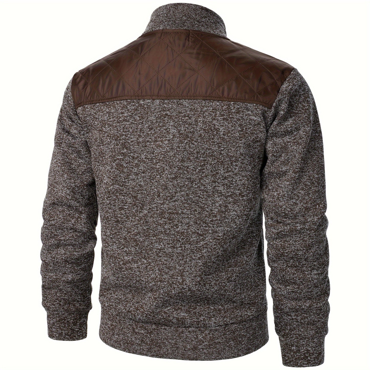 Men's Blocking Quilted Jacket For Spring And Autumn, Casual Stylish Outdoor Stand Collar Coat As Gift