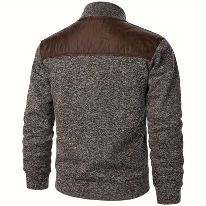 Men's Blocking Quilted Jacket For Spring And Autumn, Casual Stylish Outdoor Stand Collar Coat As Gift