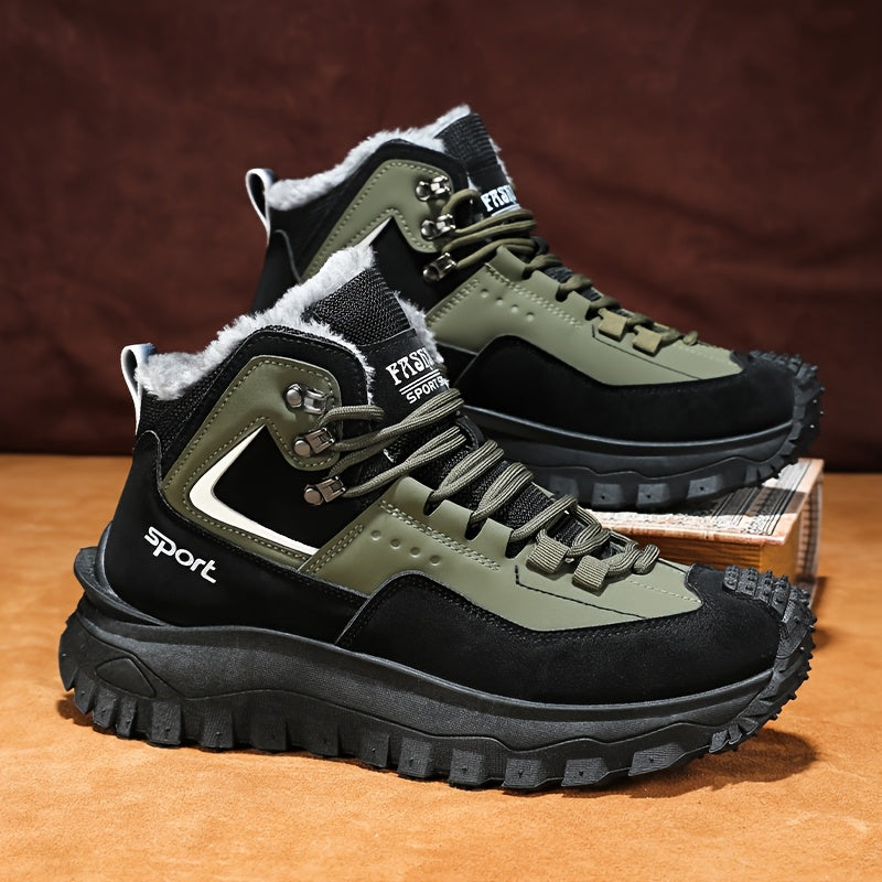 Men's Outdoor Hiking Shoes - Multi-Terrain Breathable Athletic Sneakers for Gym Training, High Elasticity Support & Anti-Slip Design, Lightweight and Warm Snow Sports Footwear