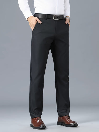 Men's Classic Business Casual Pants - Polyester, Solid Color, Regular Fit for All Seasons