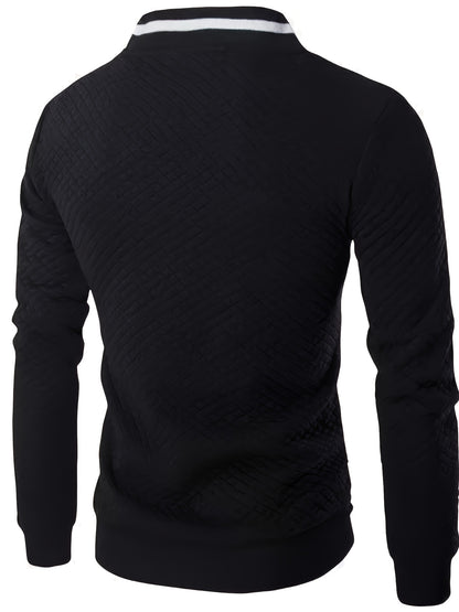 [Lightweight Design] Men's Navy Blue Varsity Jacket with Golden Embroidery - Casual Zip-Up Baseball Coat for Fall/Winter, Quilted Polyester Fabric, Loose Fit, Machine Washable