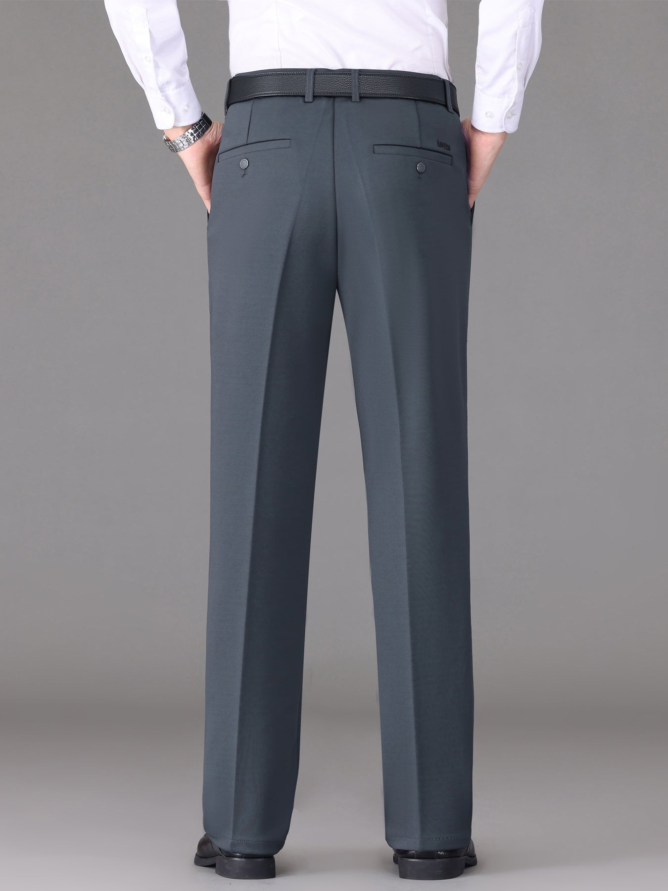 [Lightweight Design] Men's High-Waist Stretch Dress Pants - Wrinkle-Resistant, Dark Blue Business Casual with Pockets, Straight Leg Fit for Spring/Fall