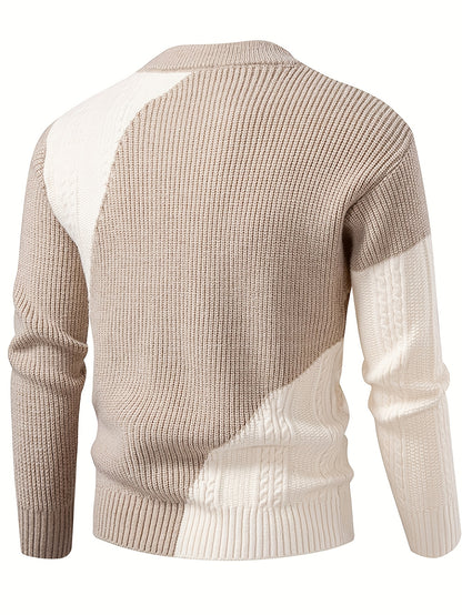 Նոր աշուն-ձմեռ կլոր վզով տղամարդու սվիտեր, նորաձև, առօրյա, նորաձև, պատչվորք տրիկոտաժ, տաք, հաստ, նորաձև, ազատ վերնաշապիկ