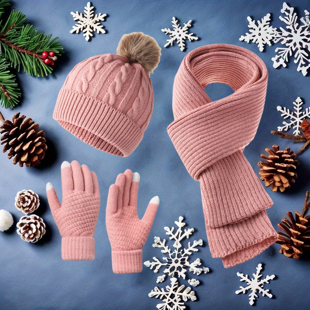 3pcs Set - Adult Warm Set Winter Hat Scarf Gloves, a Three-In-One Comfortable Set Integrating Hat And Scarf, Cold And Frost Protection, Suitable for Daily Commute, Shopping And Outdoor Activities