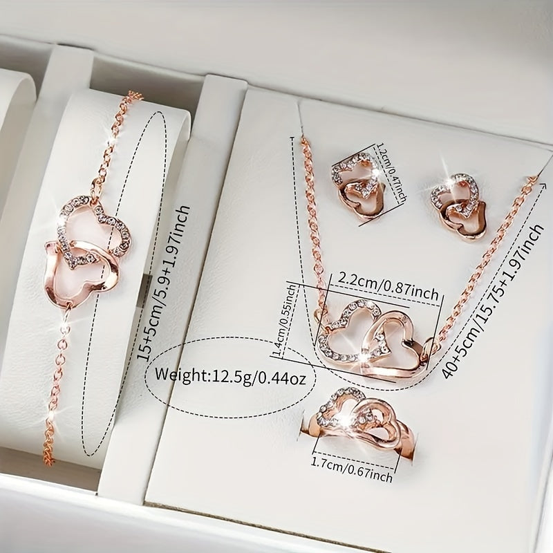 Minimalist and Elegant 6pcs Women's Quartz Watch Round Alloy Case, Simple Dial, Unique Heart Shaped Jewelry Set - Perfect Gift for Any Occasion, Elegant Accessory for Work, Ideal Choice for Halloween Gifts, Thanksgiving Gifts