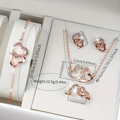 Minimalist and Elegant 6pcs Women's Quartz Watch Round Alloy Case, Simple Dial, Unique Heart Shaped Jewelry Set - Perfect Gift for Any Occasion, Elegant Accessory for Work, Ideal Choice for Halloween Gifts, Thanksgiving Gifts