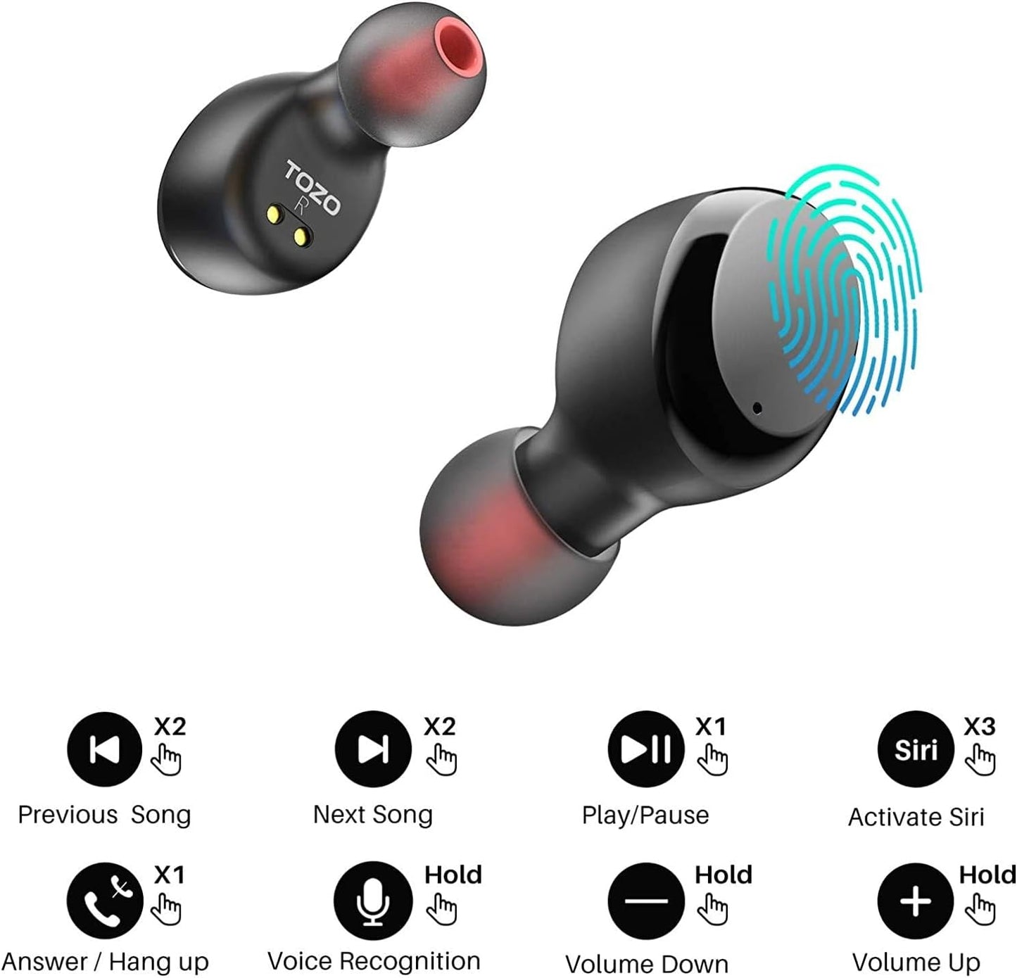 TOZO T6 True Wireless Earbuds Bluetooth 5.3 Headphones 45H Long Playtime, Wireless Charging Case, IPX8 Waterproof Stereo Earphones, Built-In Mic Calls, Headset Premium Deep Bass 32 Preset Eqs via APP