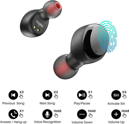 TOZO T6 True Wireless Earbuds Bluetooth 5.3 Headphones 45H Long Playtime, Wireless Charging Case, IPX8 Waterproof Stereo Earphones, Built-In Mic Calls, Headset Premium Deep Bass 32 Preset Eqs via APP