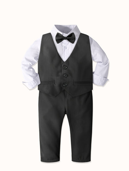 Boys' Formal Suit Set with Vest, Shirt, Pants & Bowtie - Spring