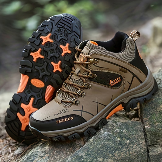 Men's High Top Hiking Shoes, Comfy Non Slip Durable Lace Up Sneakers For Men's Outdoor Activities, Winter & Autumn