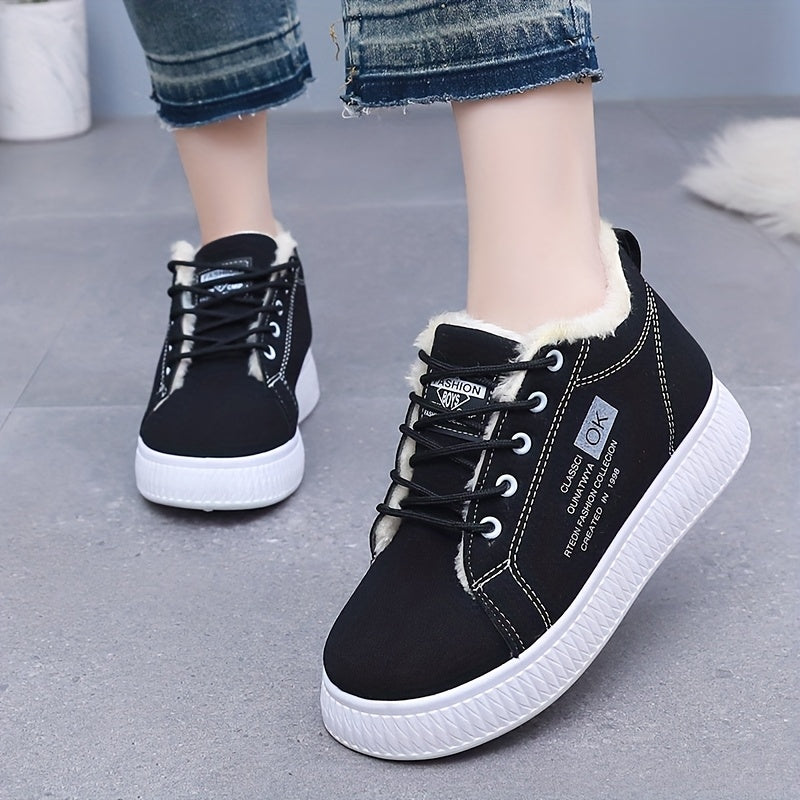 Կանացի ձմեռային ձնագնացքներ - Կաշվեանման օձիքով և փափուկ ներդիրով - Չսահող PVC ներբան, հաստ տաք շագանակագույն/բեժ արհեստական վերնամաս - ս/ Համատեղելի է սառույցի, ձյան, ցեխի համար - Ցուրտ եղանակի ճանապարհային կցում