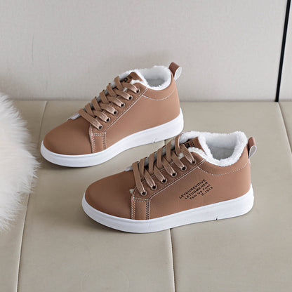 Women's Thermal Winter Shoes - Synthetic Cover Lace-Up Low-Top Boots with Plush Lining & Arch, Warm Brown/Tan Color, Rubber Sole & PVC Cushioning - Cold-Weather Shoes for Winter, Hand Wash or Dry Clean, Faux Cover Exterior, S