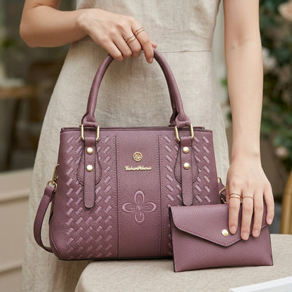 Elegant Women's Embroidered PU Shoulder Bag Set with Bow