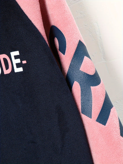 Girls' Thickened Fleece-Lined Hooded Zip-Up Jacket & Jogger Pants Set - Cozy Two-Piece Outfit with "NUS" Letter Print, Long Sleeves, and Drawstring Waist, for Outdoor, And Casual Wear, Winter Clothing, Playful Design, Soft Fa