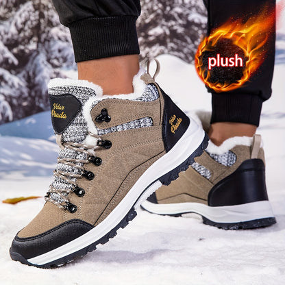 Men'S Heavy-Duty Winter Snow Boots - Thick-Soled Short Boots with Plush Lining & Non-Slip TPR Sole, Mid-Calf Hiking & Climbing Shoes for Ice Climbing, Snowshoeing & Outdoor Adventures, Winter Boots, Hiking Footwear, Sporty De