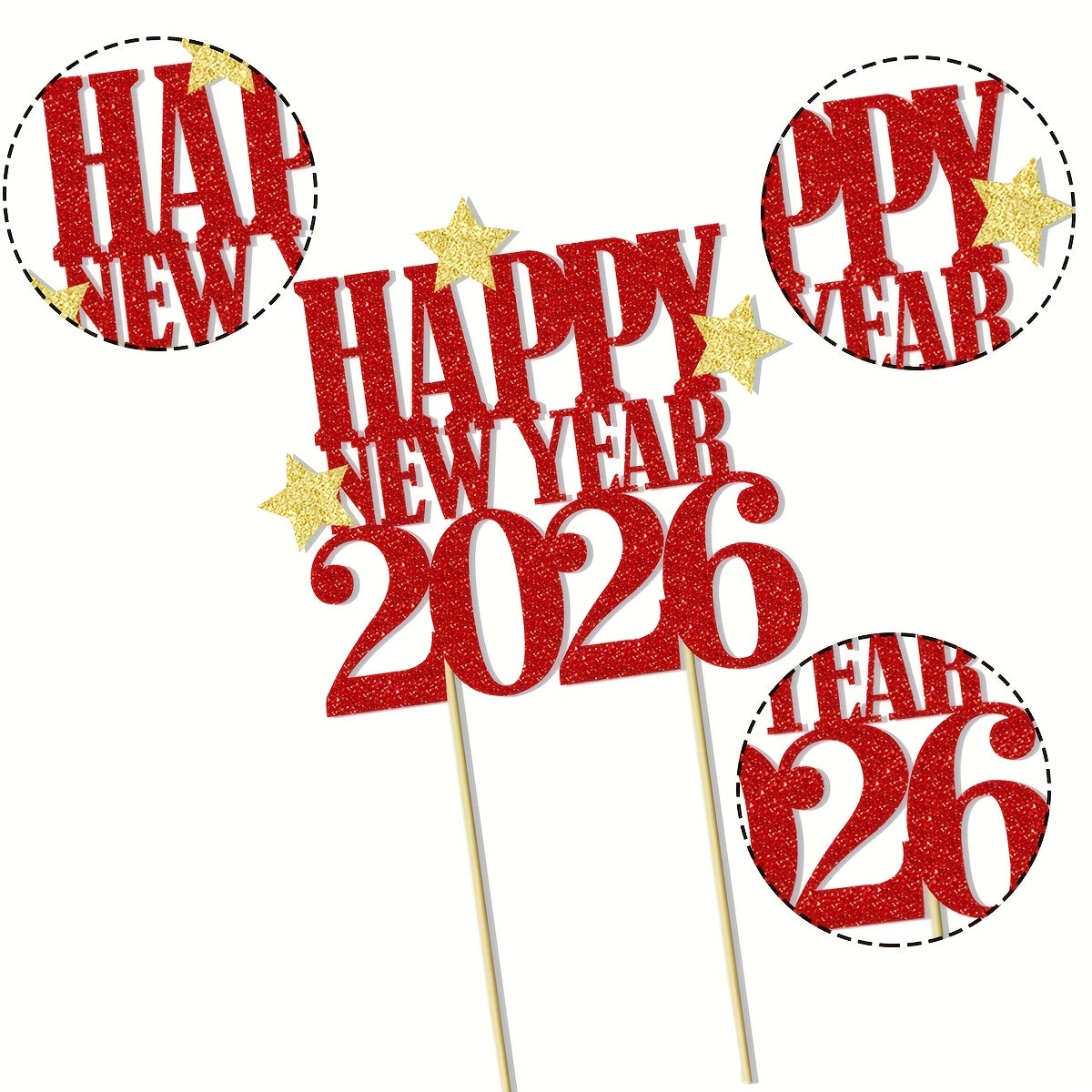 1pc Hello 2026 Numbered Cake Topper - Large White & Golden 2026 Centerpiece for New Year's Eve, & Shower Party Decorations - Number Decor with Black Outline - Easy-to-Use Single-Year Countdown Sign for Christmas,Newyear,Valen