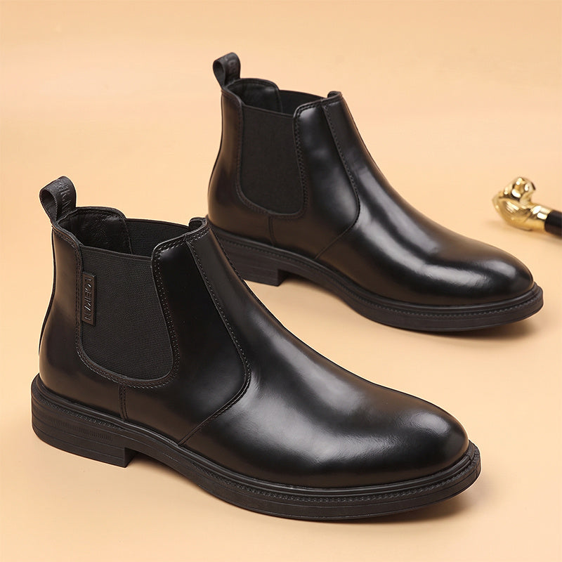 Men's Autumn/Winter Denim High-Top Ankle Boots, Black PU